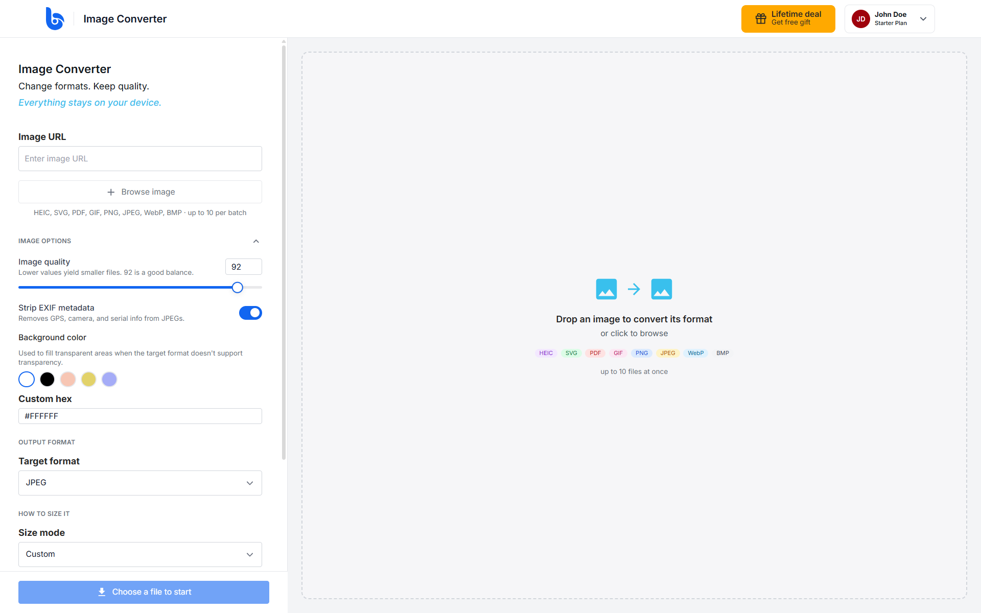 Browse image button on the upload interface