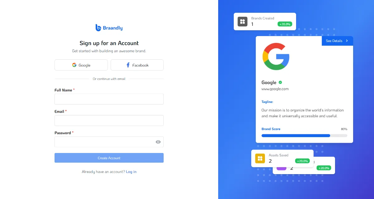 Braandly signup page with email and password fields