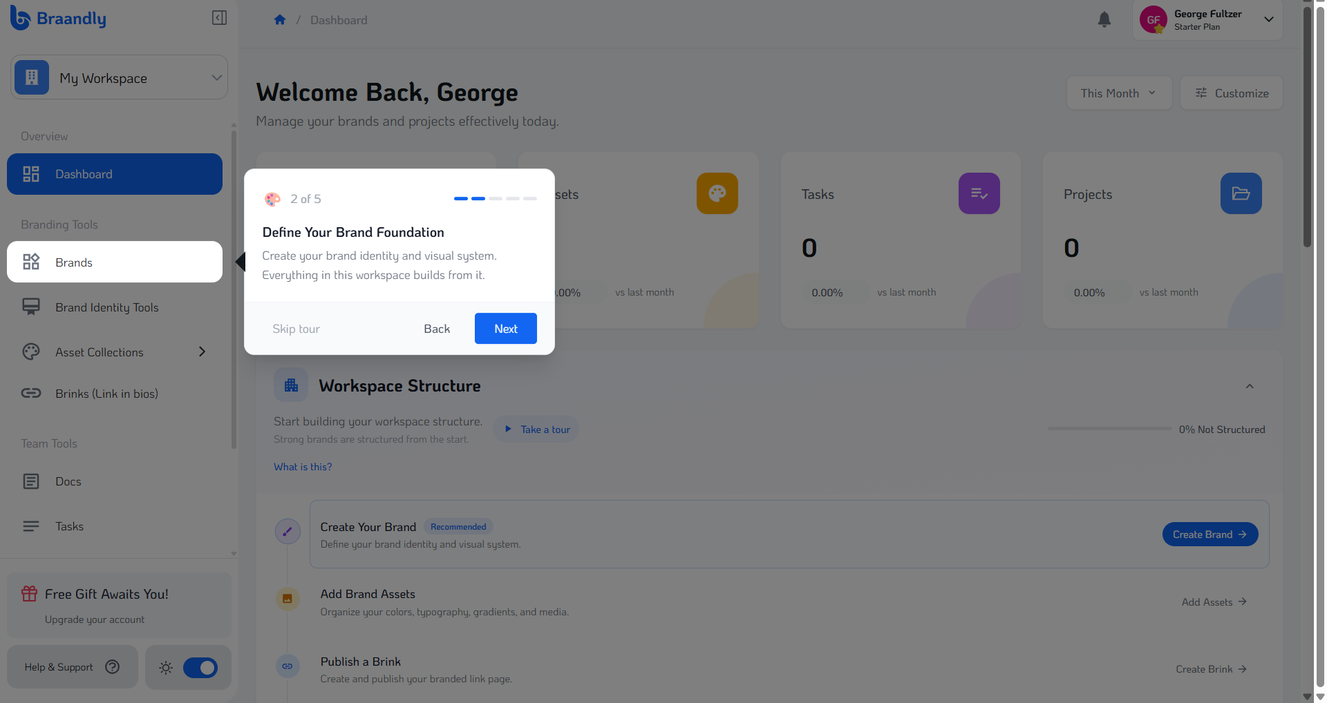 Braandly dashboard tour step 2 defining your brand foundation