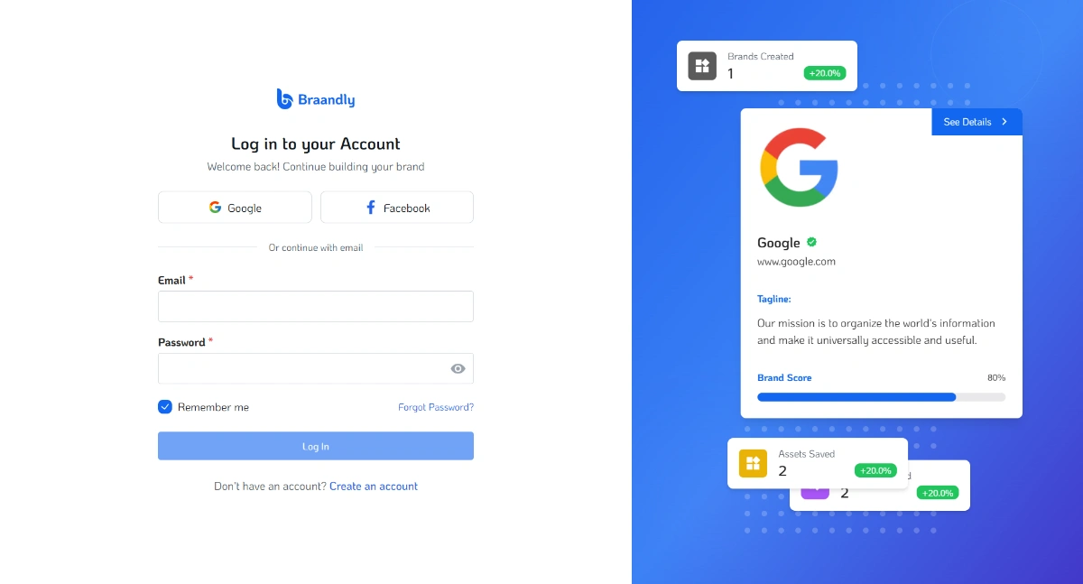 Braandly sign-in page with email and password fields