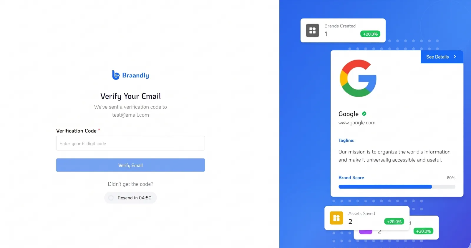 the email verification page showing the One-Time Password input field and Verify Email button
